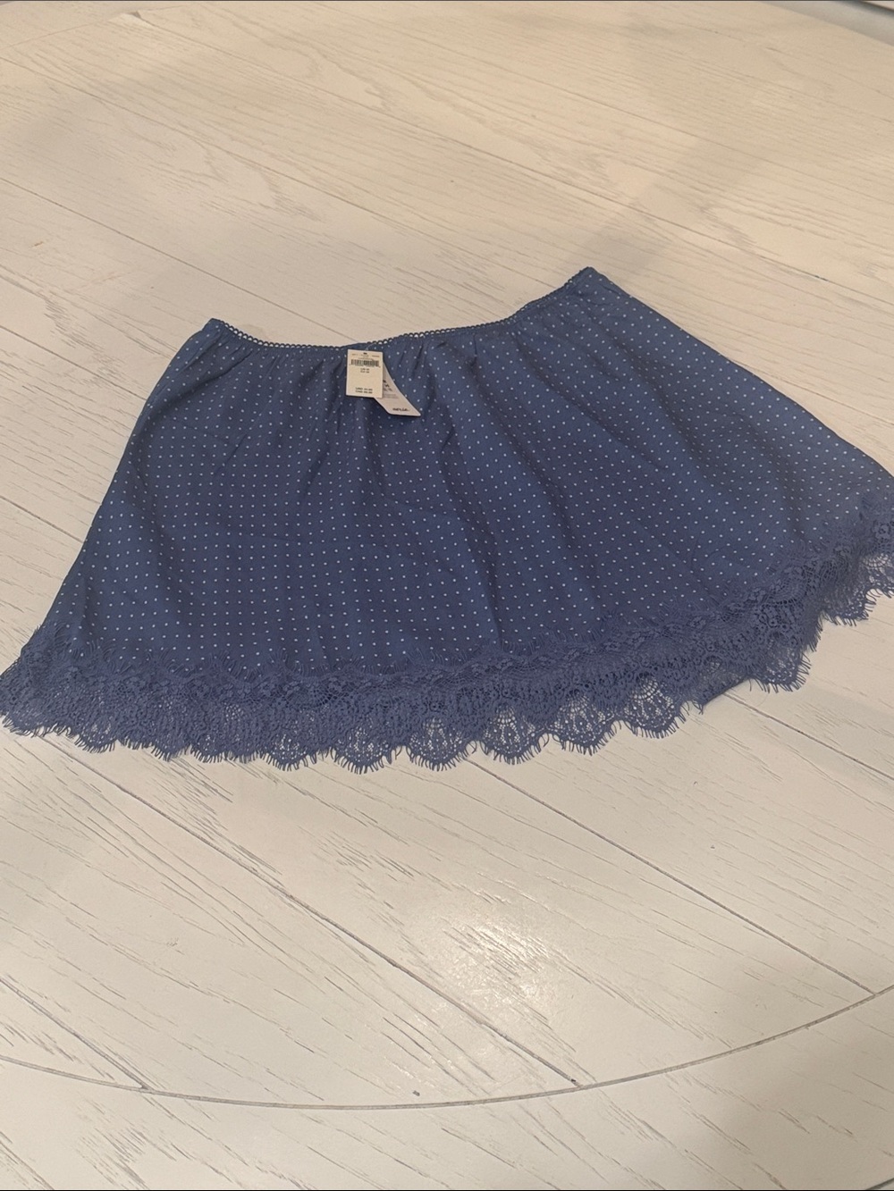 AERIE Blue Polka Dot Lace-Hem Women's Skirt